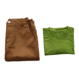 Adult Men Shaggy Cosplay Costume Green V-Neck Short-Sleeve Shirt and Brown Pants Suit Halloween Outfit