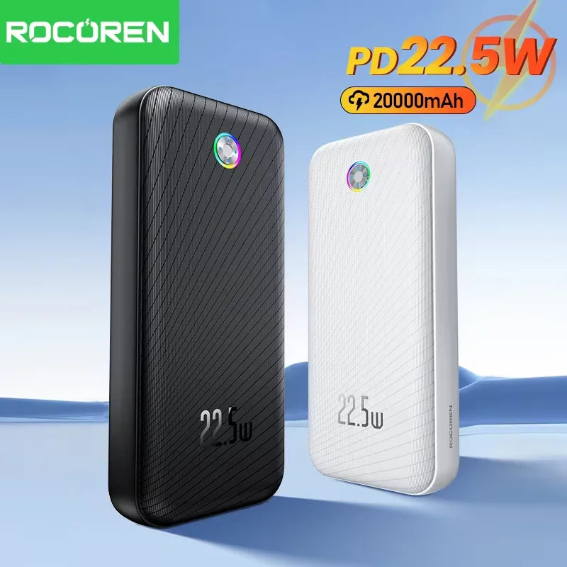 Rocoren 22.5W Power Bank 20000mAh QC PD 3.0 Fast Charge PowerBank Portable 10000mAh External Battery For iPad iPhone 17 Pro