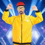 70S Disco Hippie Retro Cosplay Costume Hip Hop Windbreaker 80S Tracksuit Yellow Jacket Pants Hat Halloween Carnival Suit