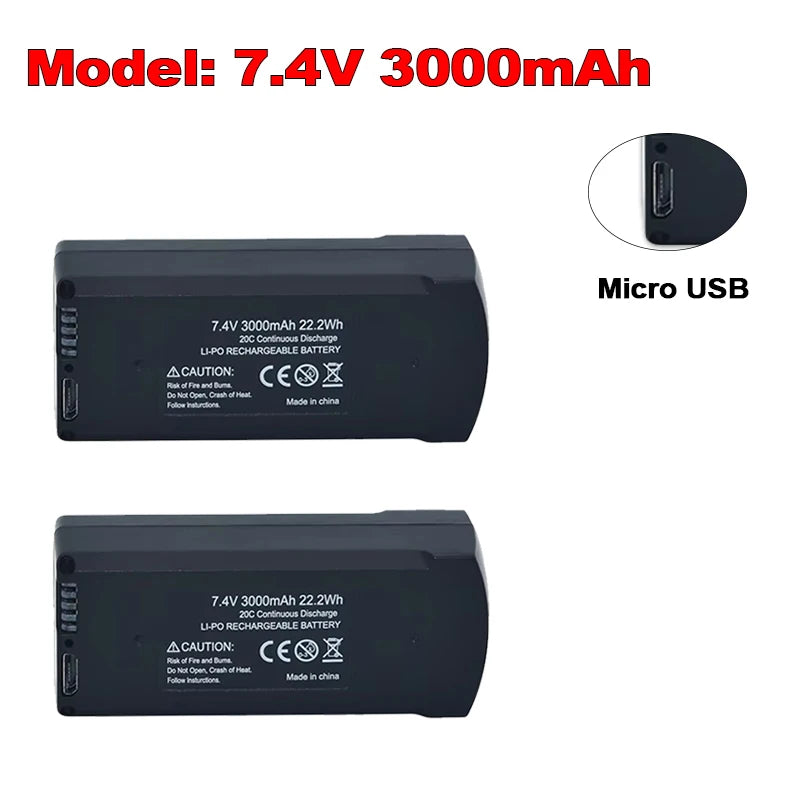 2Pcs V168 Pro Max original 7.4V 3000mAh Lipo Battery suitable for V168 V198 GPS 8K 3.7V 2000mAh drone charging backup battery