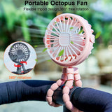Portable Clip Fan Mini Stroller Fan USB Rechargeable Baby Stroller Octopus Fan 360° Rotate Outdoor Tripod Fan Small Clip Fan