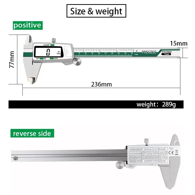 ET50 150mm 6-Inch Caliper Stainless Steel Fraction/MM/Inch 0.01mm High Precision Measuring Tool Woodworking Thickness Gauge