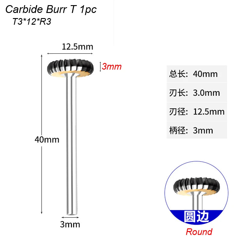 T Type Carbide Rotary File Arc Metal Cutter Bit Tungsten Hard For Aluminum Stone Plastic Carving Engraving For Dremel Metalwork