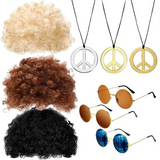 Hippie Funny Costume Set Funky Afro Wig Sunglasses Necklace For 50s 60s 70s Theme Party Men 80s Style Party Clothes Accessories