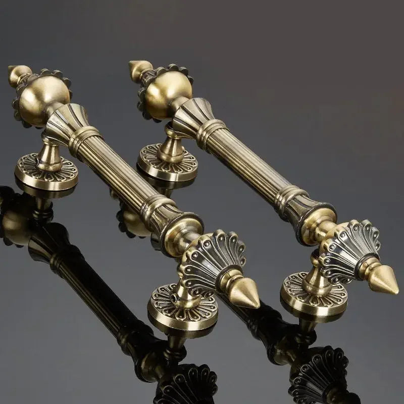 1PCS European Antique Wooden Handle Qinggu Copper Hotel Door Handle  Villa Glass Door Handle