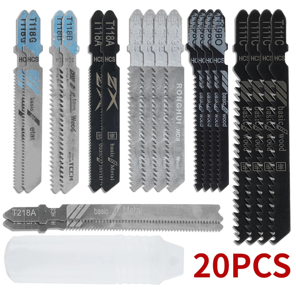 20 Pieces Jigsaw Blades Set T-Shaft HCS Assorted Jig Saw Blades for Wood Plastic and Metal Cutting for Black & Decker Metabo
