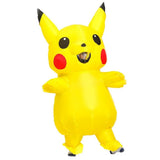 Inflatable Pikachu Costume Yellow Cartoon Character Outfit with Built-in Fan Funny Blow-up Suit for Halloween Cosplay Party