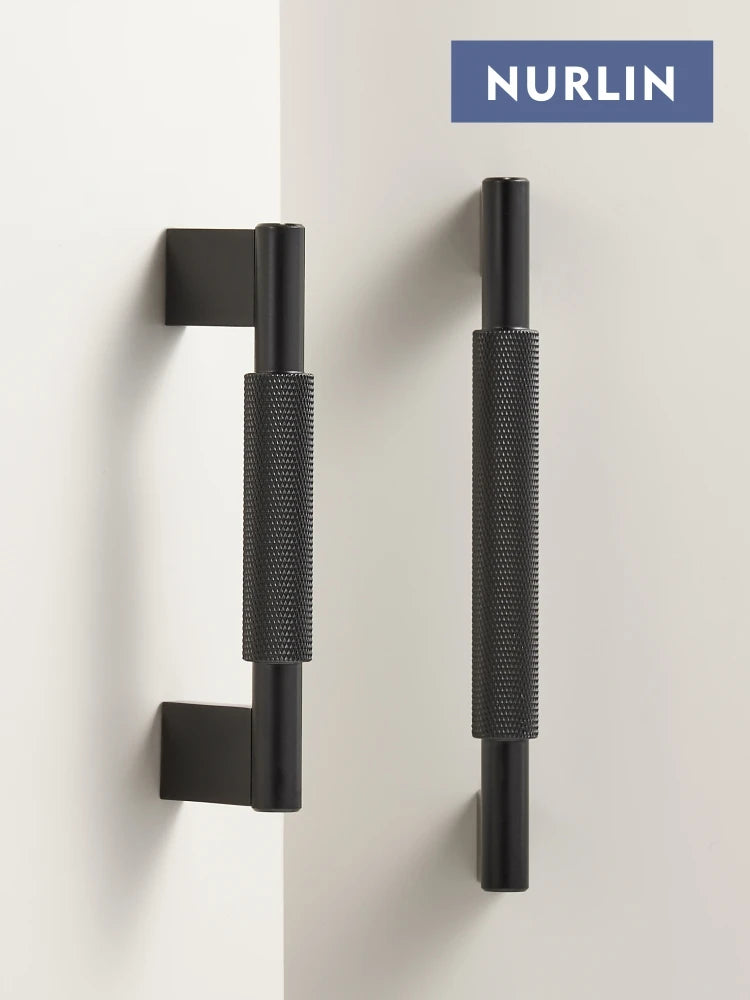 Nurlin New Solid Brass Knurling Brushed Cross Brass Cabinet Long Appliance Pull Bar Furniture Refrigerator Door Kitchen handle