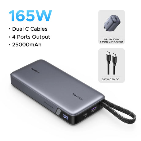 UGREEN 25000mAh portable power bank 165W fast charging
