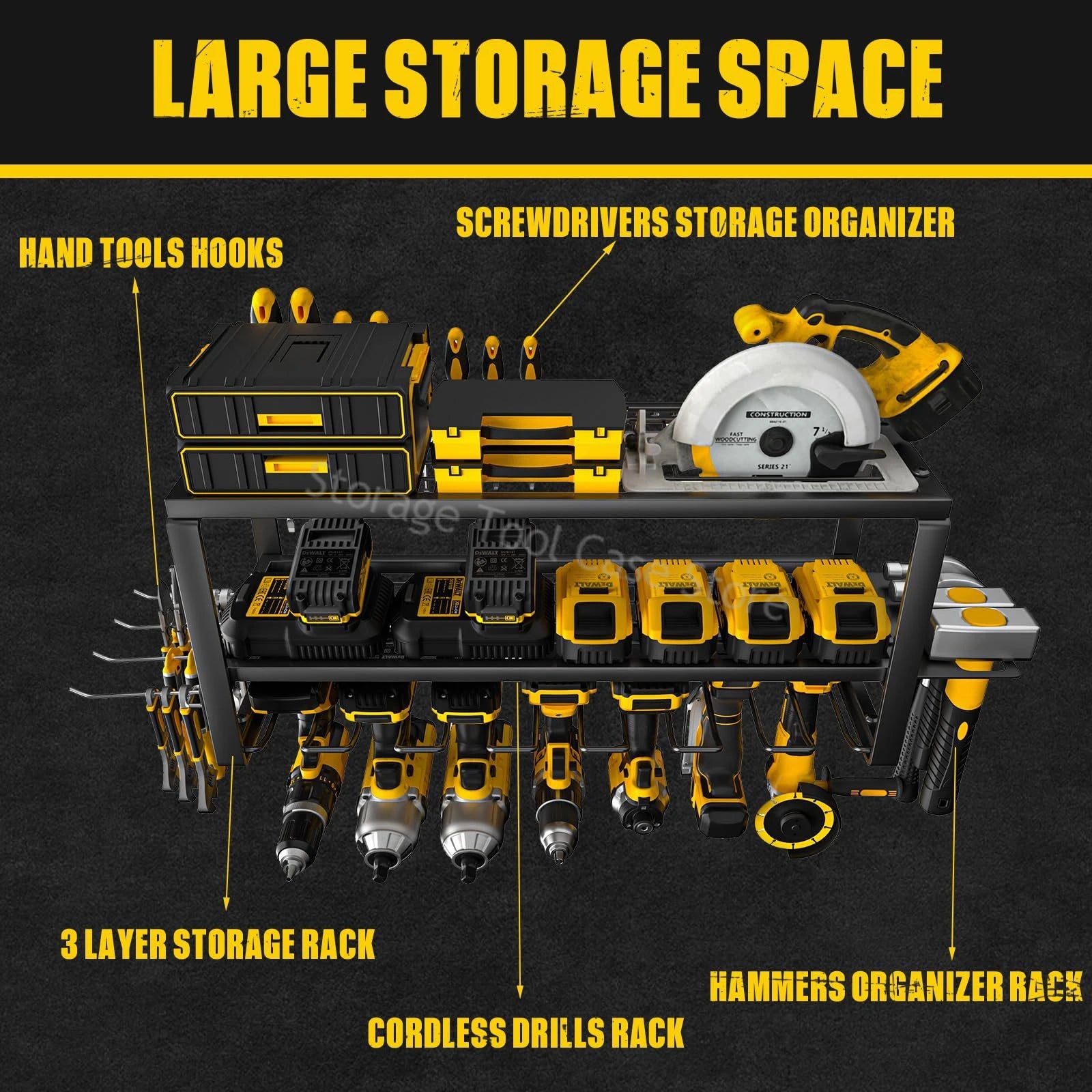 Power Tool Organizer Rack Wall Mount Tool Cabinet Electric Drill Holder Heavy Metal Tool Shelf Storage Rack for Workshop Garage