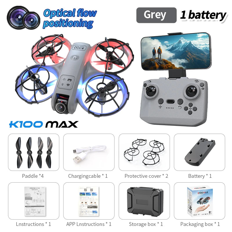 Hot K100 MAX Mini Drone Professional 4K HD Dual Camera Fpv Screen Optical Flow Drone Toys Quadcopter Brushless Dron Toy Gift New