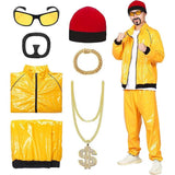 70S Disco Hippie Retro Cosplay Costume Hip Hop Windbreaker 80S Tracksuit Yellow Jacket Pants Hat Halloween Carnival Suit