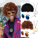 Hippie Funny Costume Set Funky Afro Wig Sunglasses Necklace For 50s 60s 70s Theme Party Men 80s Style Party Clothes Accessories