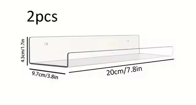 2pc Clear Acrylic Storage Rack Wall Mounted Book Floating Shelf Makeup Display Stand Holder Bathroom Kitchen Organizer