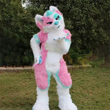 2025 Long Fur Furry Costume Husky Dog purple Fox Mascot Costume Fursuit Wolf Cosplay Party Fursuit Halloween Suit Adult Size
