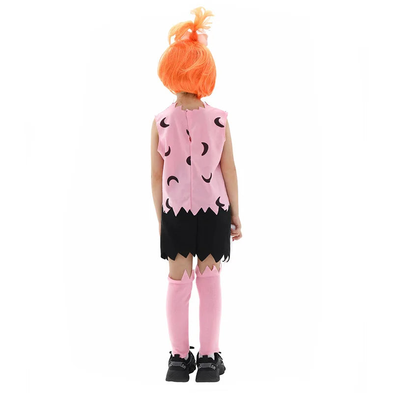2025 New Arrival Unisex Boys Little Bam Bam Halloween Fancy Dress Up Kids Flint Stone Costume Pink Girls Pebble Costume