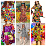 Hippie Costumes with Scarf for Women Male Carnival Halloween Vintage 70s 80s Rock Disco Cosplay Outfits Party Fantasia Dress Up