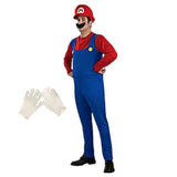 Anime Game Plumber Brothers Costume Funny Performance Costume Halloween Unisex Mens Womens Teen Party with Hat and Mustache