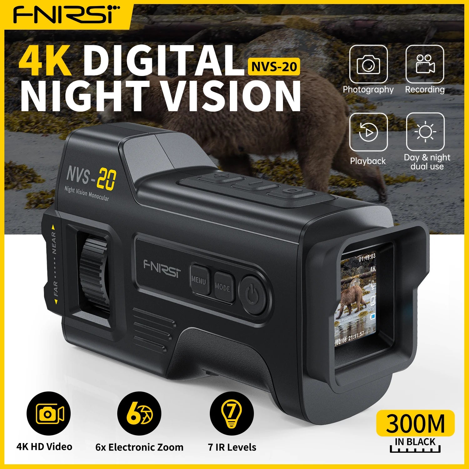 FNIRSI NVS-40 NVS-20 Night Vision Device 4K UHD Infrared Night Vision Scope Sight Portable Digital  Camera for Hunting Camping