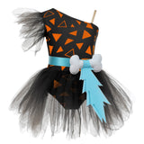 Halloween Cavegirl Caveman Costumes for Girls 3D Bone Mesh Tutu Leotard Dress Flintstone Hominid Gymnastic Ballet Dance Leotard