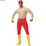 Wrestler Hulk Hogan Costume Adult Macho Super Muscle Funny Suit Halloween Holiday Party Stage Muscle Man Role Play Costume New