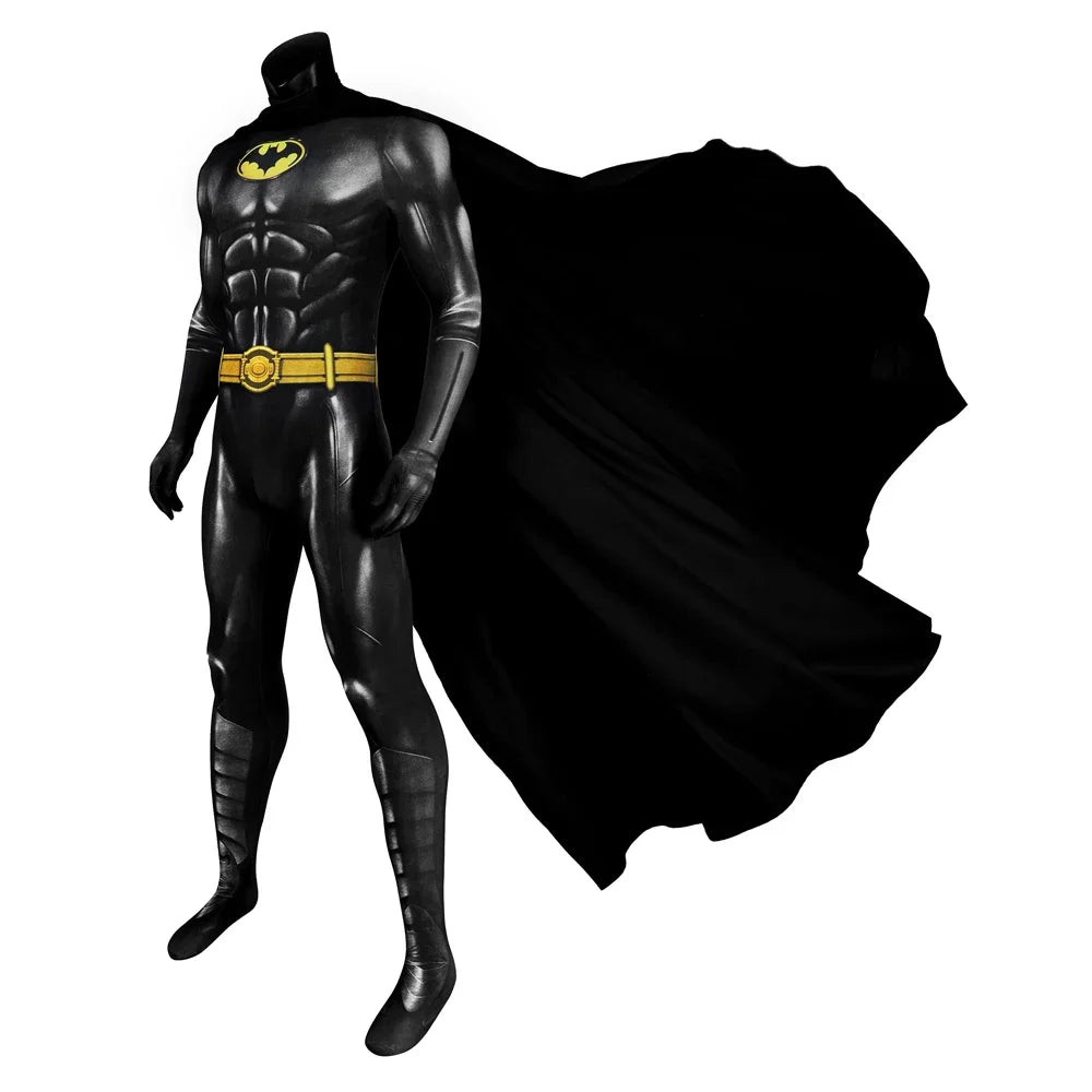 Superhero Bruce Wayne Cosplay Costume Men Bat Jumpsuit Print Halloween Carnival Fitting Suit Bodysuit Cape Party Clothes