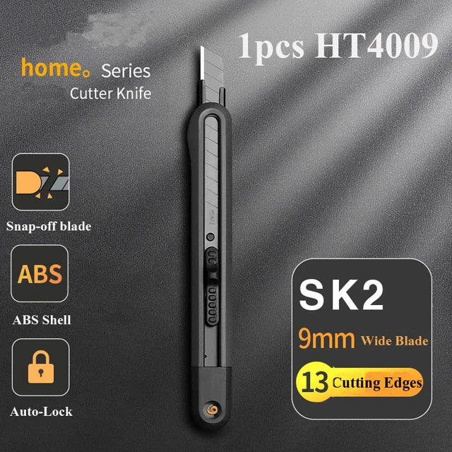 Deli Snap-off Utility Knife Retractable Box Cutters 9mm 18mm High Carbon Steel Blades Auto Lock, for Office Supplies Stationery