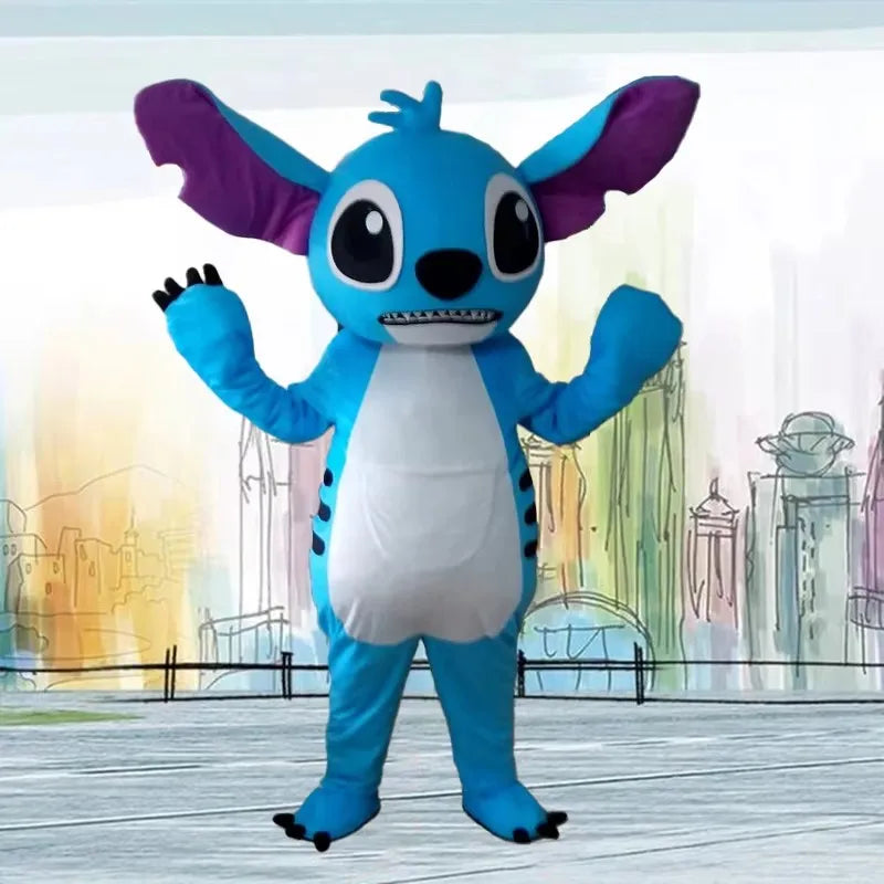 Plush Blue Stitch Mascot Costume Disney Angel Cartoon Fur Cosplay Suit Adult Advertising Fancy Dress Carnival Party Halloween