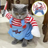 1-4PCS Halloween Chucky Pet Costume Deadly Doll Outfit for Dogs Cats Cosplay Funny Scary Apparel with Wig Knife Accessories