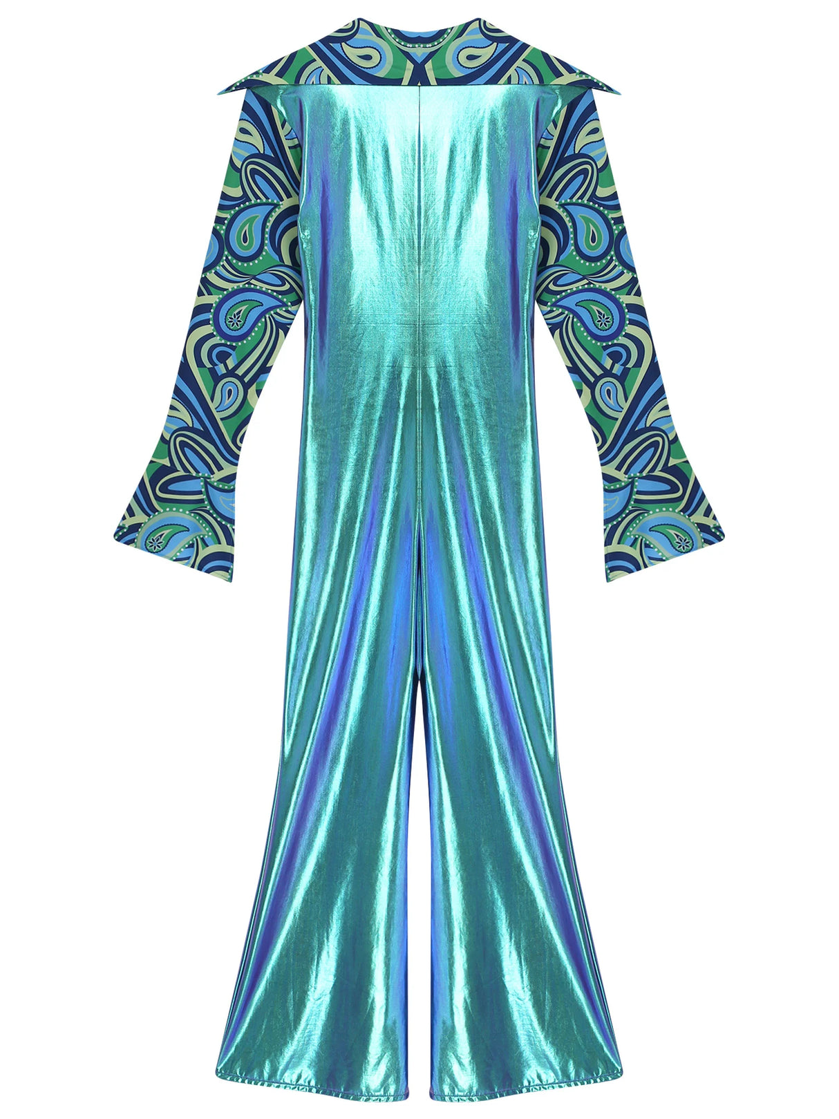 Mens 70s Disco Jumpsuit Retro Hippie Music Festival Cosplay Costume V Neck Zipper Halloween Party Fancy Dress Jazz Dancing Wear