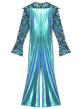 Mens 70s Disco Jumpsuit Retro Hippie Music Festival Cosplay Costume V Neck Zipper Halloween Party Fancy Dress Jazz Dancing Wear