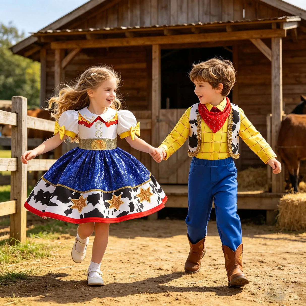 Girls Boys Anime Cosplay outfit Brother-Sister Matching Costume Halloween Toy Cowboy Fancy Dress Up Performance Clothes Set