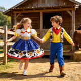 Girls Boys Anime Cosplay outfit Brother-Sister Matching Costume Halloween Toy Cowboy Fancy Dress Up Performance Clothes Set