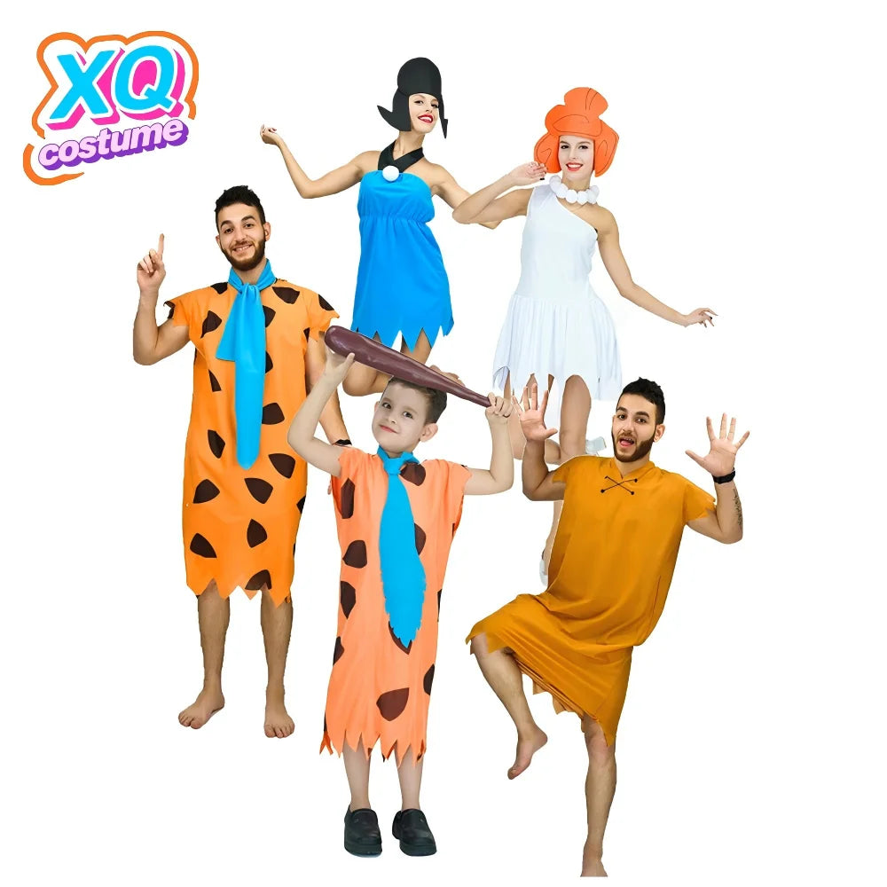 Women Men Flintstone Cosplay Halloween Costume Tv&Movie Role Play Dress and One Piece Set for Adults Party Carnival Wear