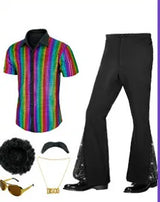 60s 70s Hippie Halloween Costume Sequins Pants Shirt Tops Bell Bottom Men's Flared Trouser Adult Disco Singer Dance Shiny Outfit