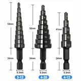 3Pcs HSS Straight Groove Step Drill Bit 3-12mm 4-12mm 4-20mm Nitride Black Hex Wood Metal Hole Cutter Core Drilling Tools Set