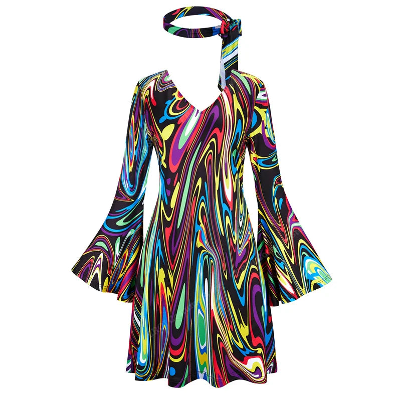 70s Costume Disco Dresses for Women Halloween Costume Sexy Hippie Costume Disco Dress with Disco Headband 70s Outfit Women
