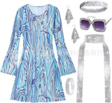 Disfraz 70s Women Disco Dress Hippie Costumes Necklace Earrings Glasses, 60's 70's Birthday Outfits, 1970s Prom Bling Dress