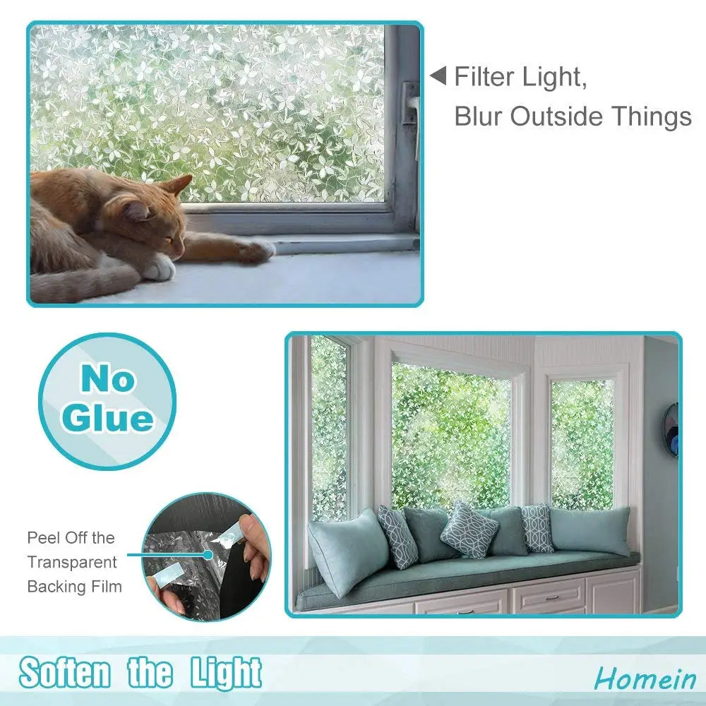3D Privacy Window Film Decorative Film Static Cling Glass Film No Glue Anti-UV Window Sticker Non Adhesive for Home Kitchen