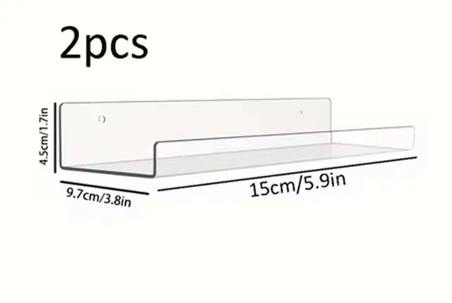 2pc Clear Acrylic Storage Rack Wall Mounted Book Floating Shelf Makeup Display Stand Holder Bathroom Kitchen Organizer