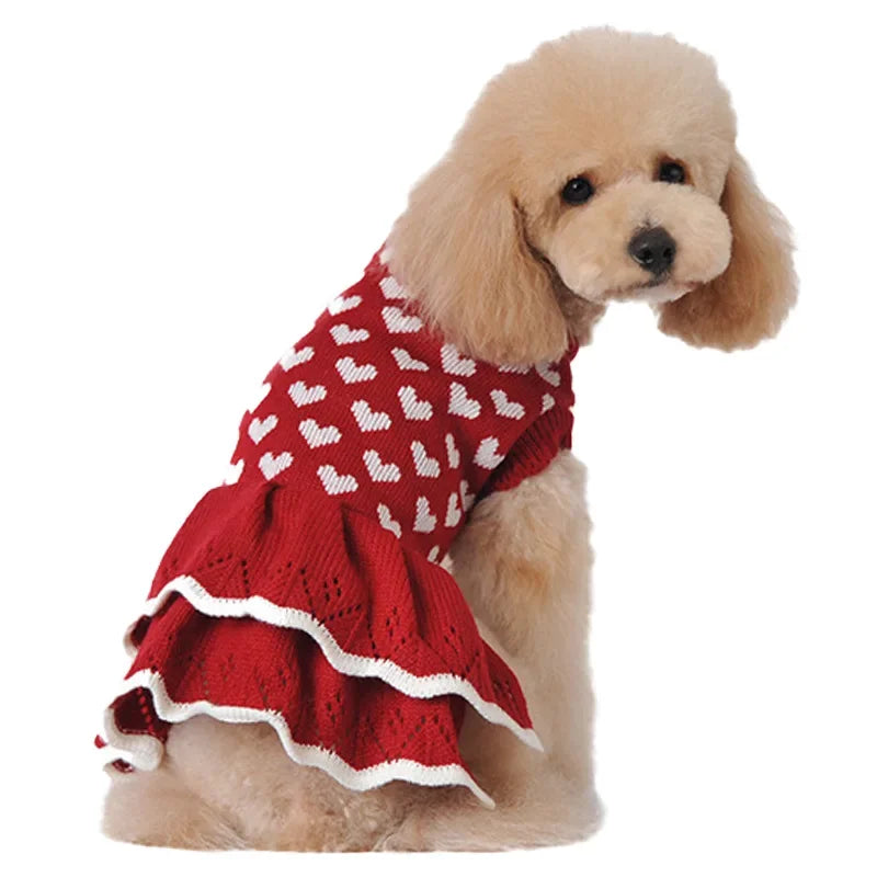 New Christmas Pet Cat Puppy  Clothes for Small Dogs Pet Cat Teddy Costume Red Love Dog Sweater Pet  Costume