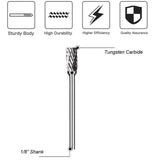 Rotary Carbide Burr Set 1/8" Shank, 1/4" Head Length Tungsten Steel for Woodworking Drilling Metal Carving Engraving Polishing