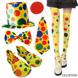 Clown Costume -  Nose Wig Bow Tie Shoes Headband Gloves Hat Stockings and Vest Dress Up Cosplay Props Accessories