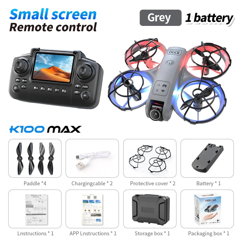 Hot K100 MAX Mini Drone Professional 4K HD Dual Camera Fpv Screen Optical Flow Drone Toys Quadcopter Brushless Dron Toy Gift New