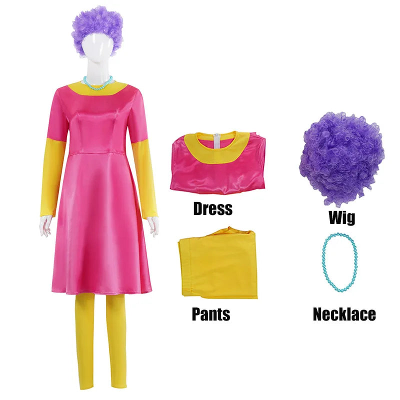 Halloween 2024 Adult The Simposons Maggie Simpson Costume Female Pink Selma Dress Outfits Women's Partty Bouvier Simpson Cosplay