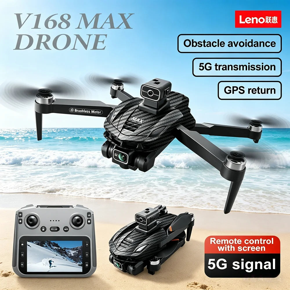 Lenovo V168 MAX 5GGPS Drone 4K Professional Camera Aerial FPV Brushless Avoiding Obstacle Large Screen 8K RC Folding Drones Toy