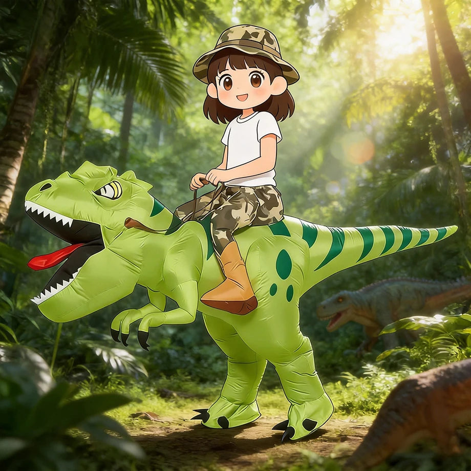 Animal Cartoon Riding T-Rex Inflatable Costume Nursery Kids Dinosaur Role Playing Game Adult Kids Chasing Game Birthday Gift