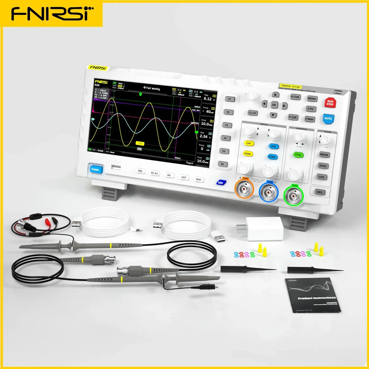 FNIRSI 1014D Digital Oscilloscope 2 In 1 Dual Channel Input Signal Generator 100MHz* 2 Analog Bandwidth 1GSa/s Sampling Rate