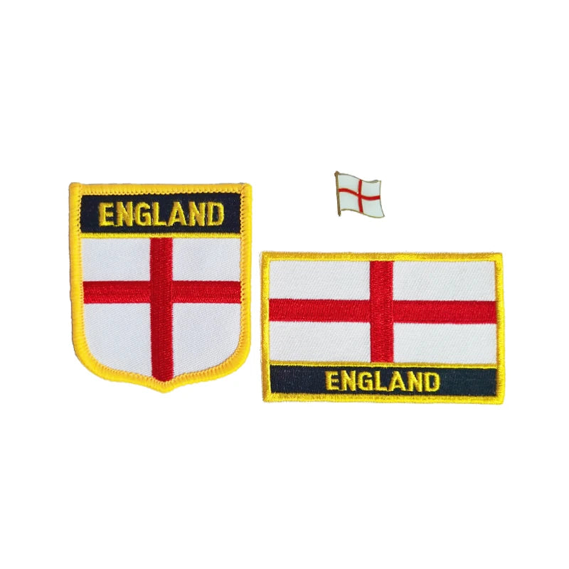 England National Flag Embroidery Patches Badge Shield And Square Shape Pin One Set On The Cloth Armband   Backpack  Decoration