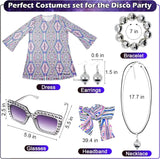 Disfraz 70s Women Disco Dress Hippie Costumes Necklace Earrings Glasses, 60's 70's Birthday Outfits, 1970s Prom Bling Dress
